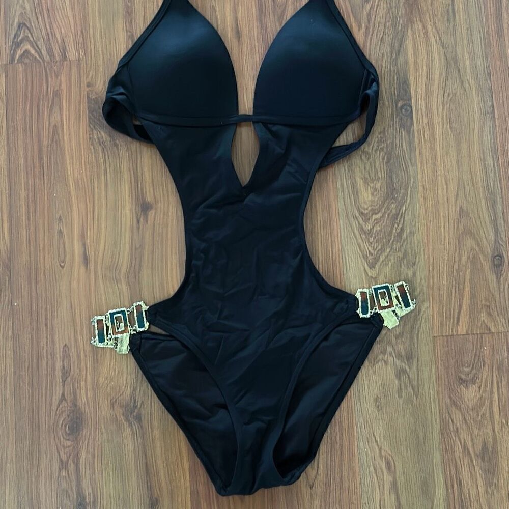Victoria's Secret Black Monokini with Gold Buckle Accents